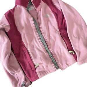 Northface pink color block fleece zip up jacket